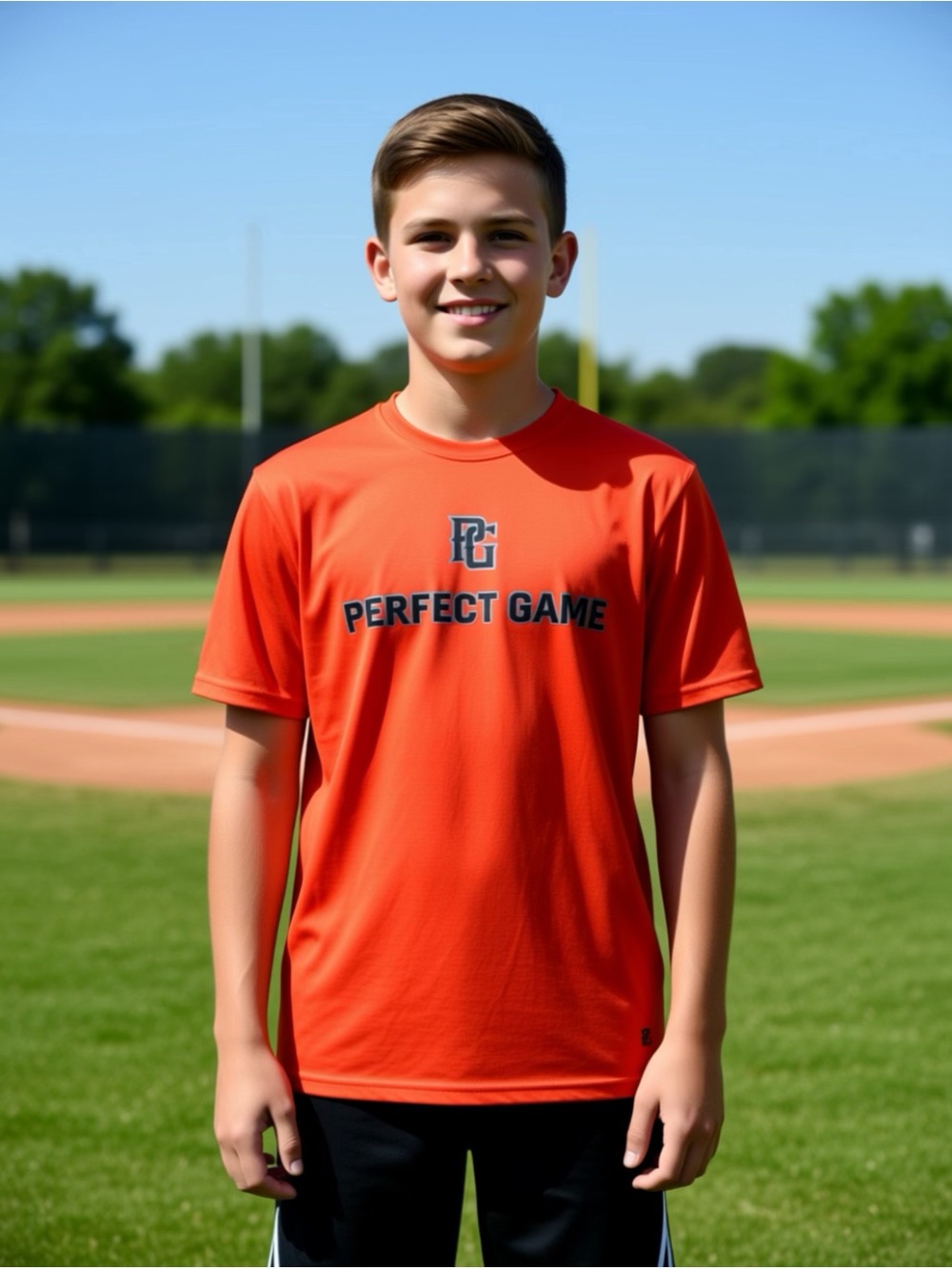 Perfect Game Boys Short Sleeve Performance Tee - Orange Black dri fit